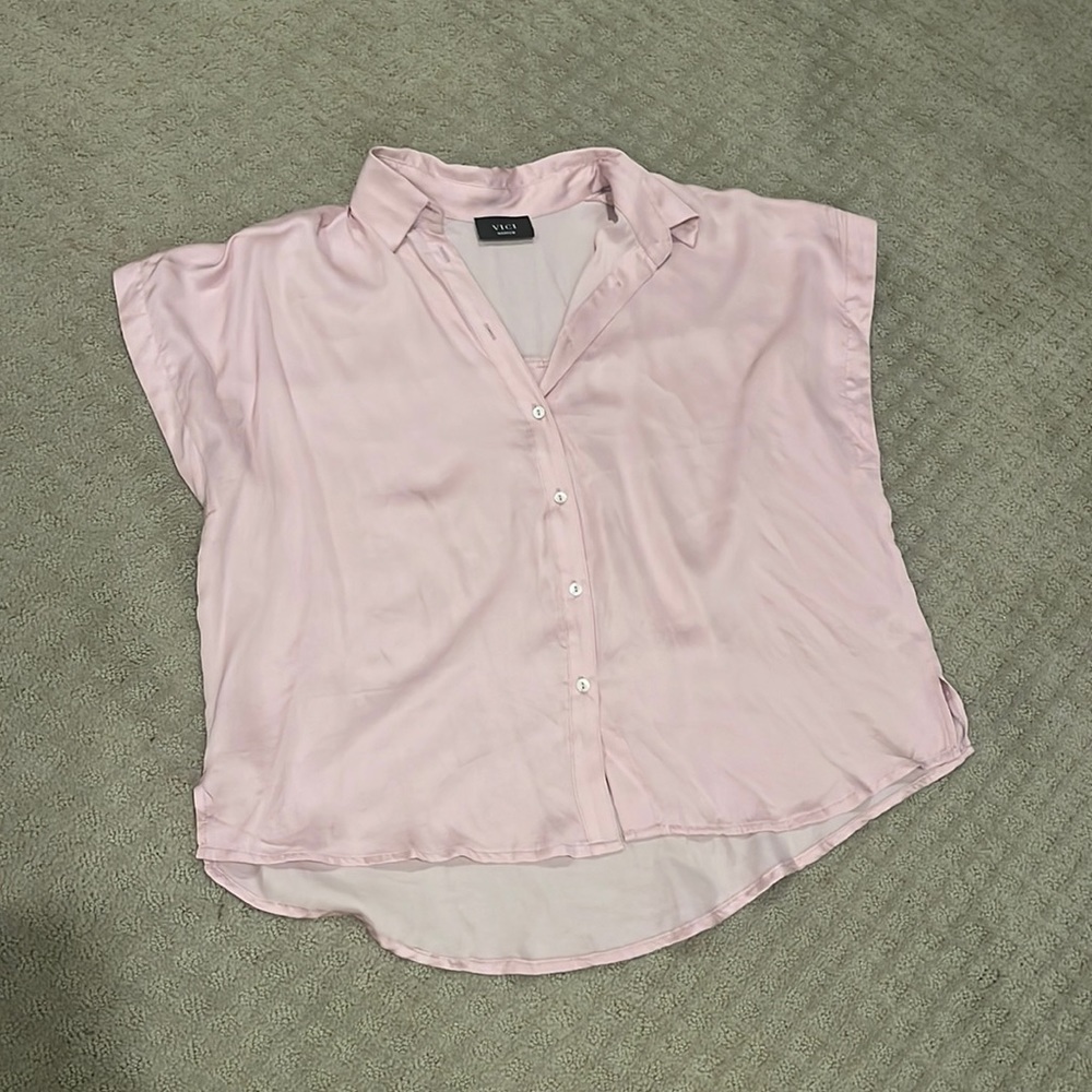 Baby Pink Satin Button Up Top